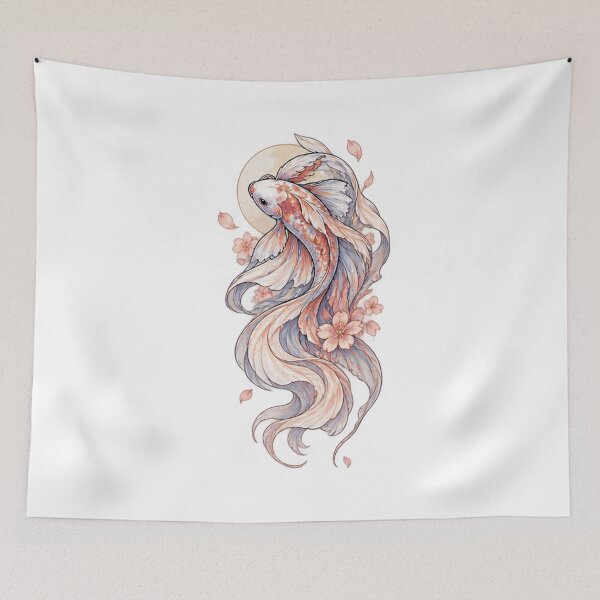 Item preview, Celestial Pink Betta Fish – Moon & Floral Fantasy Fish Illustration designed and sold by GalaxyHaven.