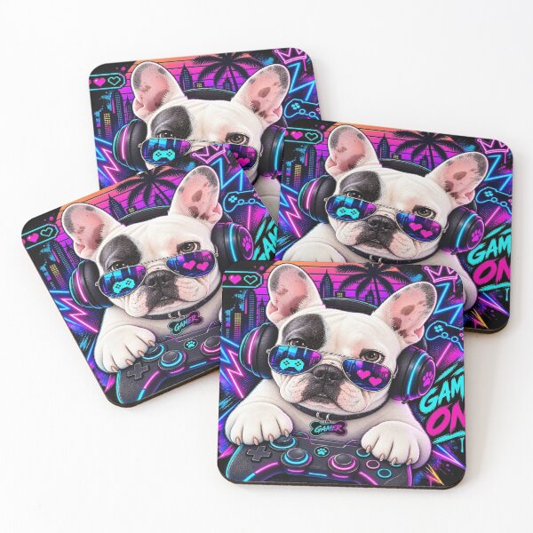 Item preview, Funny Gamer French Bulldog - Game On Neon Synthwave designed and sold by FrenchiesMoneyEaters.