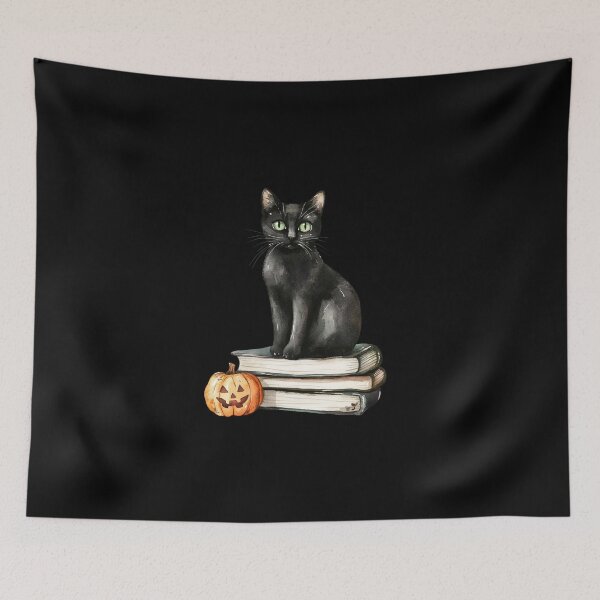 Item preview, Black Cat on Books with Pumpkin designed and sold by foundthenat.