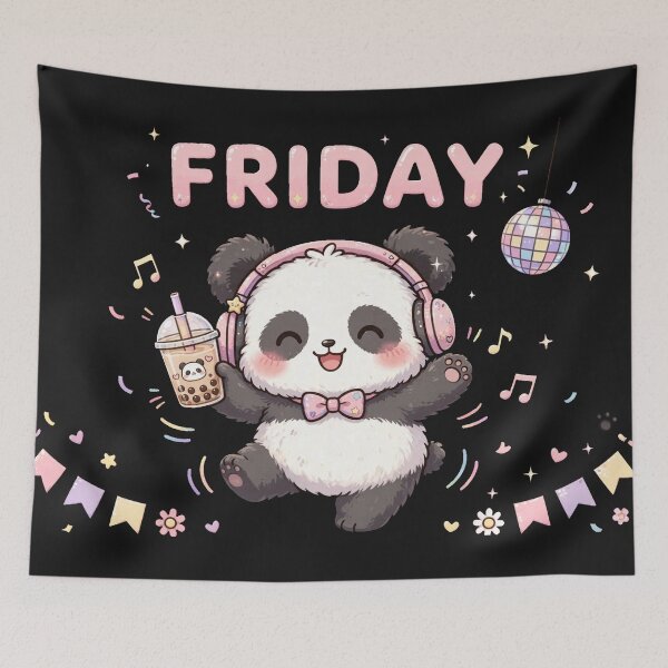 Item preview, Friday Party Panda Headphones - Cute Dancing Panda Sticker designed and sold by Surviving Monday Club.
