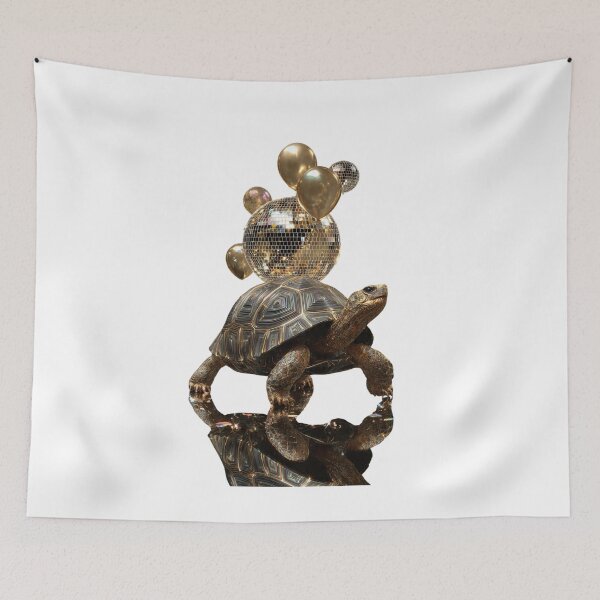 Item preview, Sunrreal Disco Party Turtle with Golden Balloons  designed and sold by LC&LCPlatform.