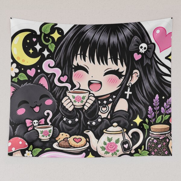 Item preview, Goth Cottagecore Girl Tea Time designed and sold by AnnekeJordaan.