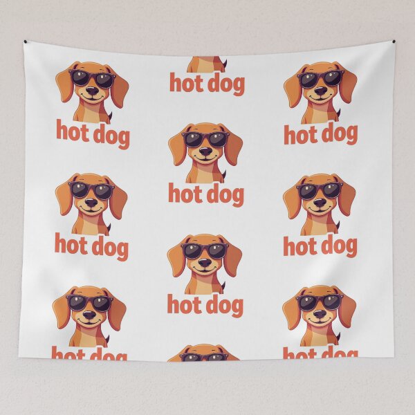 Item preview, Cool dachshund wearing sunglasses with hot dog text designed and sold by Prints by Mat.