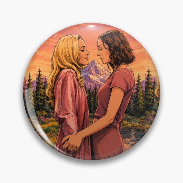 Aperçu de l'œuvre Couple Hannah Einbinder et Gillian Anderson devant les montagnes dans Camp Miasma (fan art) créée et vendue par PopCultureAndStuff.