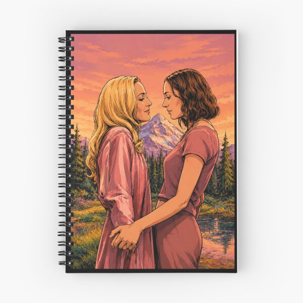 Item preview, Hannah Einbinder and Gillian Anderson as a couple in front of the mountains in Camp Miasma (fan art) designed and sold by PopCultureAndStuff.