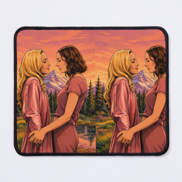 Item preview, Hannah Einbinder and Gillian Anderson as a couple in front of the mountains in Camp Miasma (fan art) designed and sold by PopCultureAndStuff.