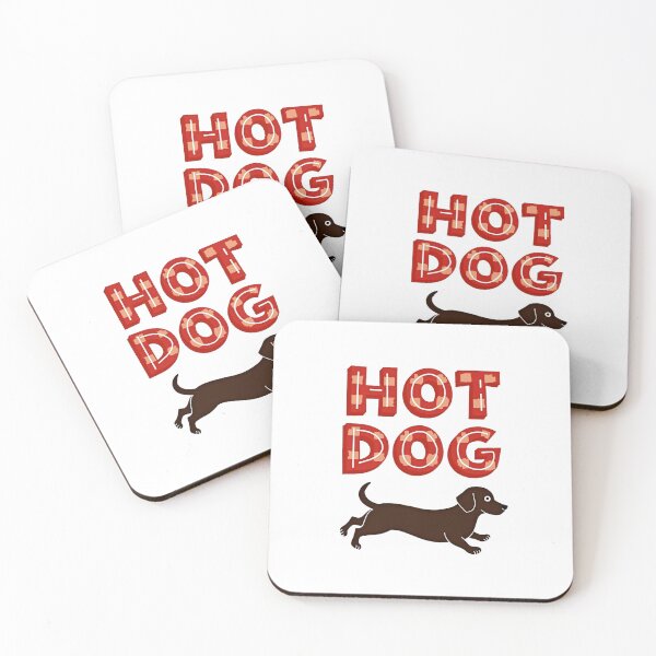 Item preview, Running dachshund with hot dog text funny sausage dog design designed and sold by Prints by Mat.