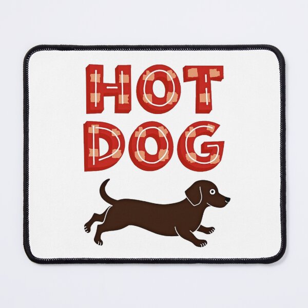 Item preview, Running dachshund with hot dog text funny sausage dog design designed and sold by Prints by Mat.