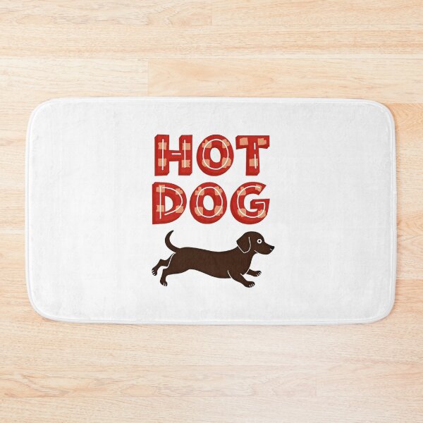 Item preview, Running dachshund with hot dog text funny sausage dog design designed and sold by Prints by Mat.