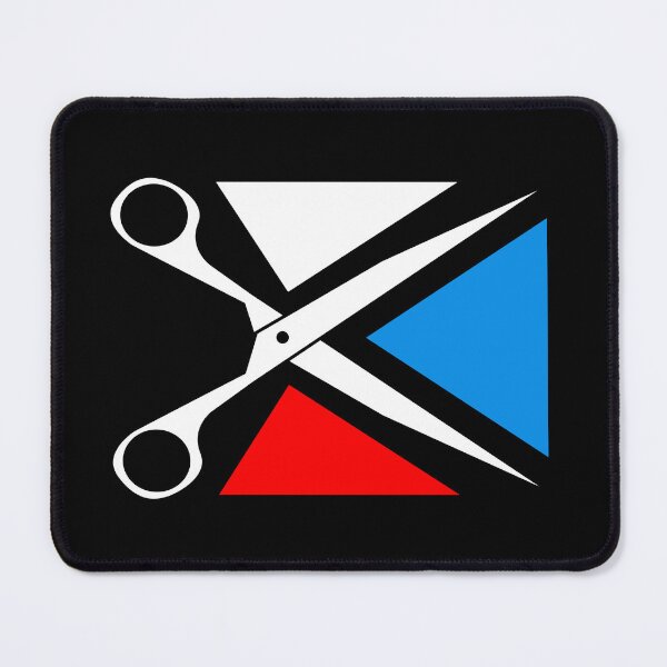Item preview, A pair of scissors with pieces of fabric in three colors: white, blue, and red. designed and sold by yuretzius.