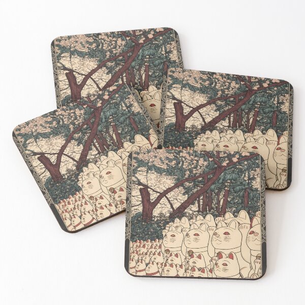 Item preview, Lucky Cats Shrine – Japan Woodblock Print designed and sold by JAPANCE STUDIO.