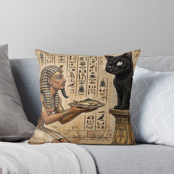 Aperçu de l'œuvre Pas impressionnée - Chat noir impertinent et pharaon agenouillé créée et vendue par Csaba1983.
