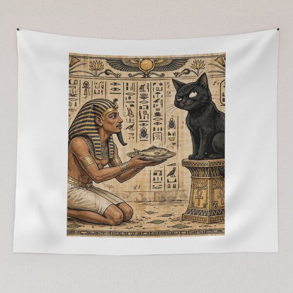 Aperçu de l'œuvre Pas impressionnée - Chat noir impertinent et pharaon agenouillé créée et vendue par Csaba1983.