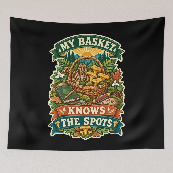 Item preview, My Basket Knows The Spots Vintage Mushroom Hunting designed and sold by Gustavo Navarro.