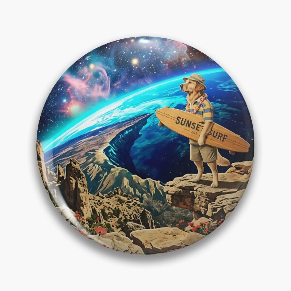 Item preview, Golden Retriever Surf Instructor Watching Cosmic Tides designed and sold by PictoVibe.