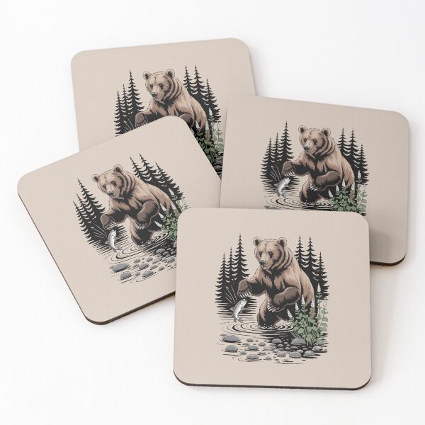 Item preview, Bear Fishing River Forest Wildlife Art designed and sold by NuvoraNest.