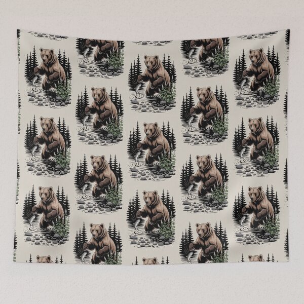 Item preview, Bear Fishing River Forest Wildlife Art designed and sold by NuvoraNest.