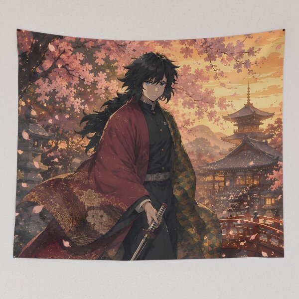 Item preview, Giyu Tomioka Demon Slayer Sakura Temple Sunset designed and sold by mildaclairmo.