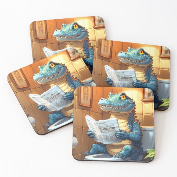 Item preview, Crocodile Newspaper Reader Bathroom Kawaii Reptile Humor Scene designed and sold by mildaclairmo.