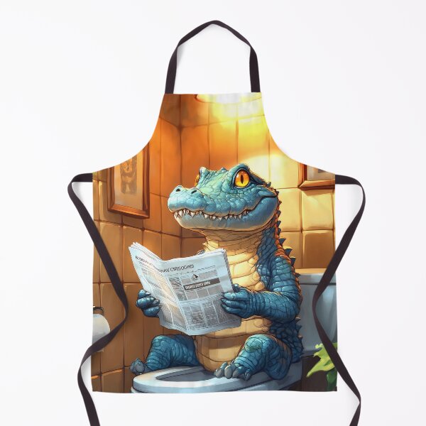 Item preview, Crocodile Newspaper Reader Bathroom Kawaii Reptile Humor Scene designed and sold by mildaclairmo.