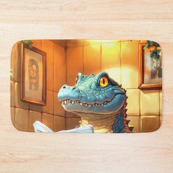 Item preview, Crocodile Newspaper Reader Bathroom Kawaii Reptile Humor Scene designed and sold by mildaclairmo.