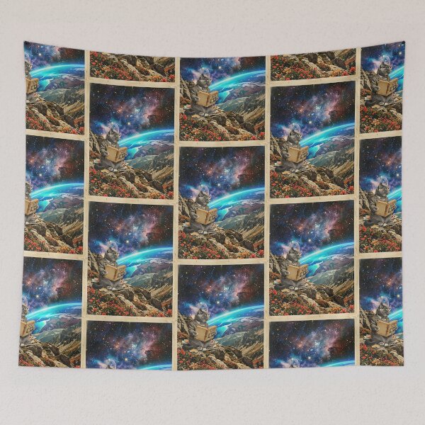 Item preview, British Shorthair Librarian Reading Above the Curved Earth designed and sold by PictoVibe.