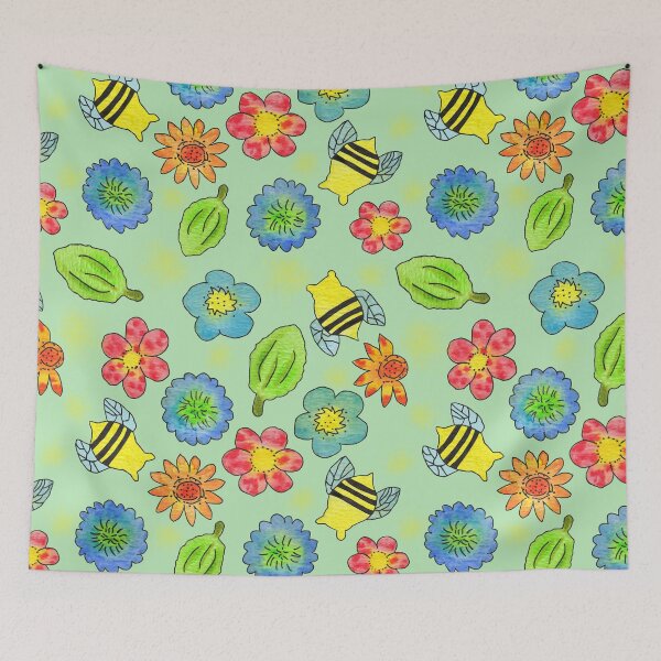 Item preview, Bumblebees and Flowers Pattern  designed and sold by Brightside-art.
