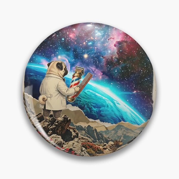 Item preview, Pug Barber Polishing the Curved Cosmic Edge designed and sold by PictoVibe.