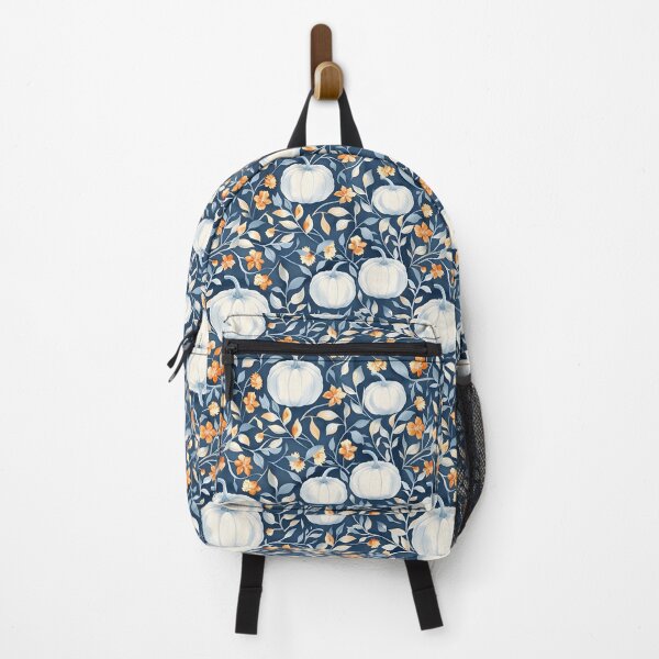 Item preview, Grandmillennial Blue and Orange Autumn With Pumpkins & Wildflowers designed and sold by Whimsical Wayfarer.