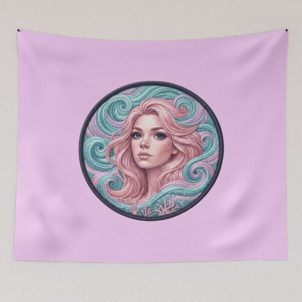 Item preview, Pink-haired ocean mermaid embroidered patch designed and sold by Azurart2.