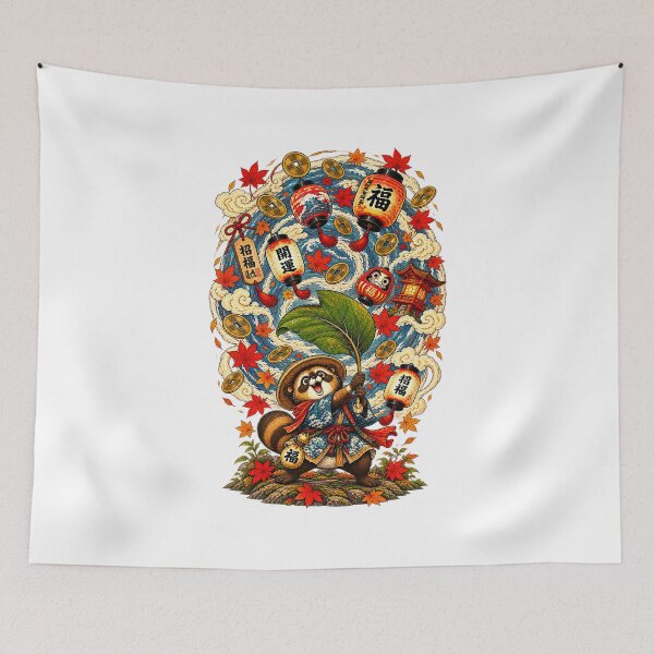 Item preview, The Tanuki of the Golden Whirlwind – Japanese Lucky Tanuki Ukiyo-e Art designed and sold by Substance_life.