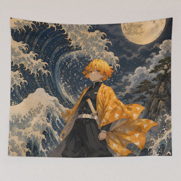 Item preview, Zenitsu Agatsuma Demon Slayer Great Wave Moonlight designed and sold by mildaclairmo.