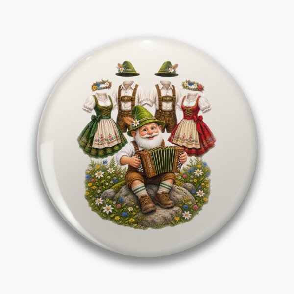 Item preview, Happy Bavarian Gnome Playing Accordion While Dancing Folk Costumes Celebrate in an Alpine Meadow designed and sold by Alpine-Ink.