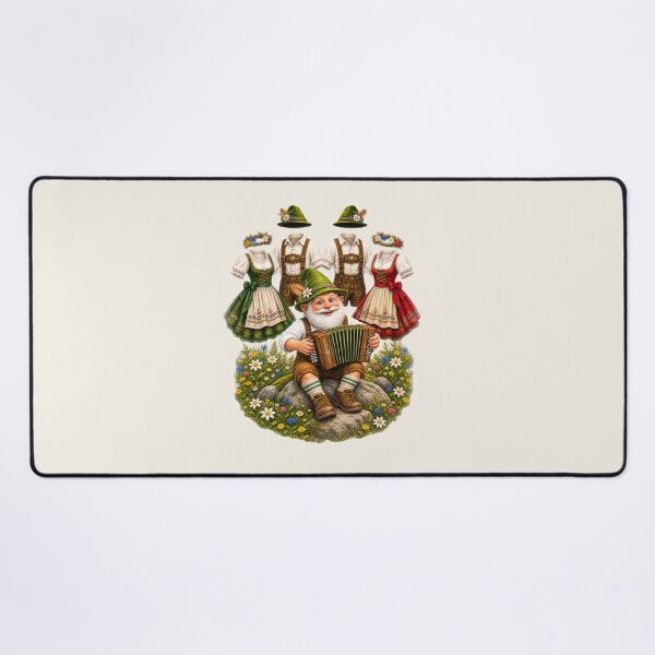 Item preview, Happy Bavarian Gnome Playing Accordion While Dancing Folk Costumes Celebrate in an Alpine Meadow designed and sold by Alpine-Ink.