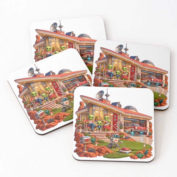 Item preview, Retro Alien Family Home on Mars – Vintage Sci-Fi Suburban Life designed and sold by builtforyou.