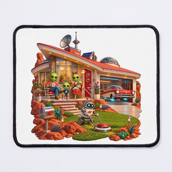 Item preview, Retro Alien Family Home on Mars – Vintage Sci-Fi Suburban Life designed and sold by builtforyou.