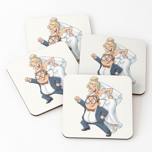 Item preview, Funny Groom & Laughing Bride Playful Cartoon Illustration designed and sold by jo-e-basta.