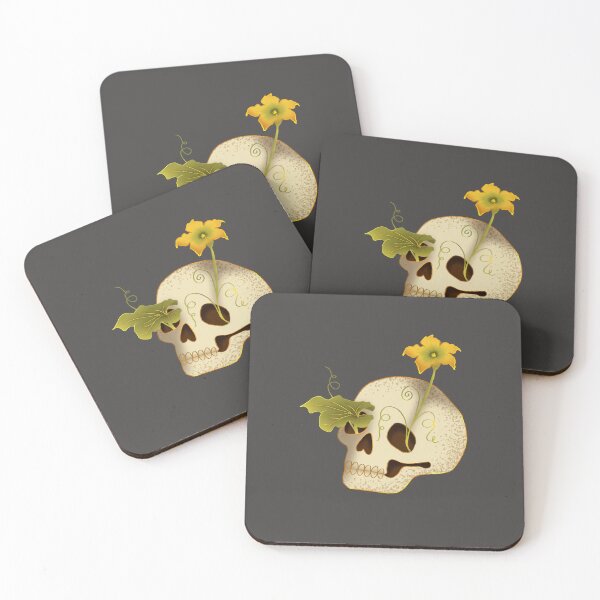 Item preview, Botanical Skull with Yellow Pumpkin Blossom Illustration designed and sold by Pop & Punch.