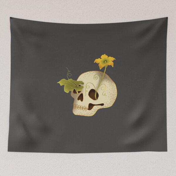 Item preview, Botanical Skull with Yellow Pumpkin Blossom Illustration designed and sold by Pop & Punch.