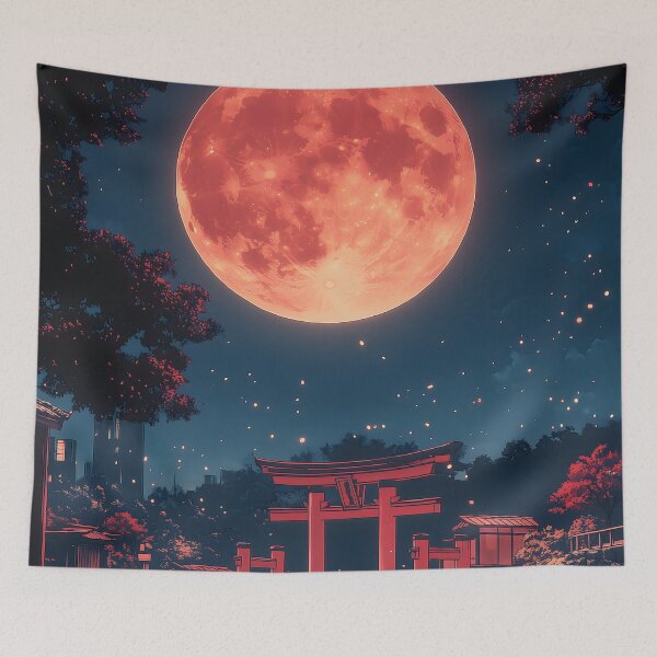 Item preview, Torii Gate Red Moon Shrine Lake Festival Night designed and sold by mildaclairmo.