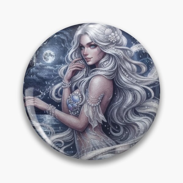 Item preview, Moonlit Silver Mermaid Grotto Badge designed and sold by Azurart2.