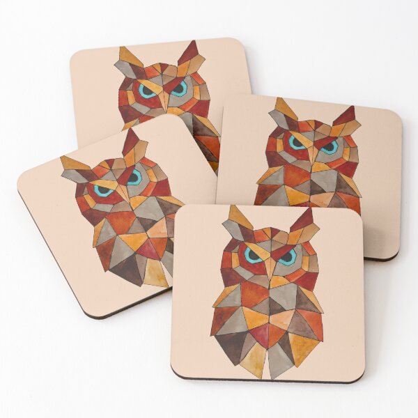 Item preview, Geometric Owl in Watercolor - Modern Art Terracotta Tones designed and sold by SuperMama1973.