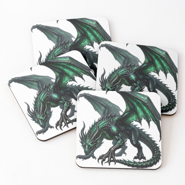 Item preview, Emerald Shadow Dragon - Dark Fantasy Green Dragon Illustration designed and sold by DragonSerpent Ink.