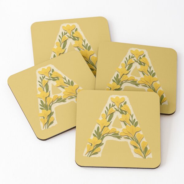 Item preview, Vintage Yellow Floral Letter A Monogram designed and sold by ITCHAWAWAA.