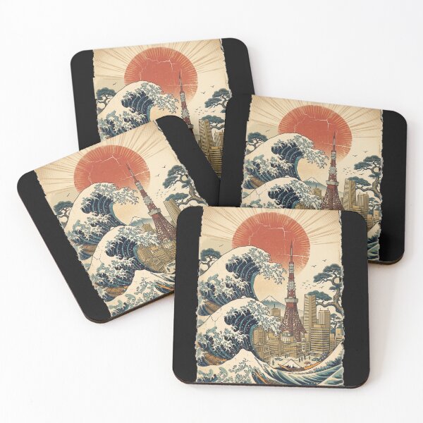 Item preview, The Great Wave off Kanagawa with city of Tokyo Japanese vintage design designed and sold by Rhu Creations.