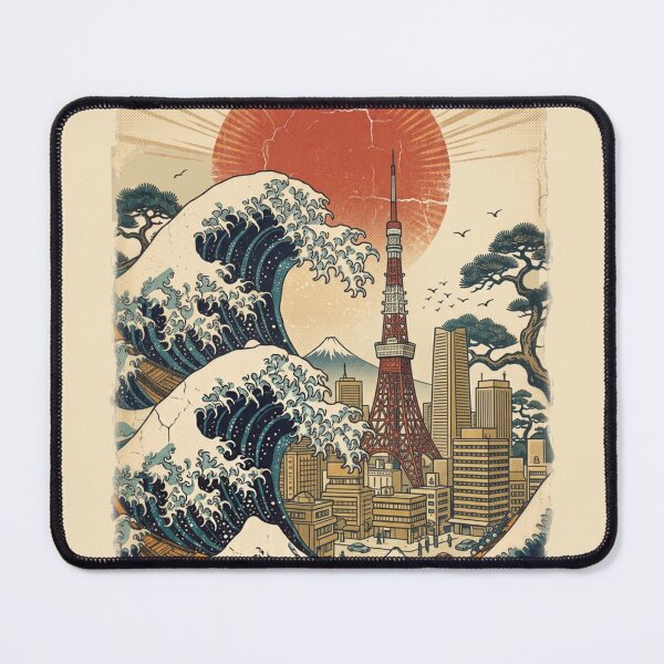 Item preview, The Great Wave off Kanagawa with city of Tokyo Japanese vintage design designed and sold by Rhu Creations.