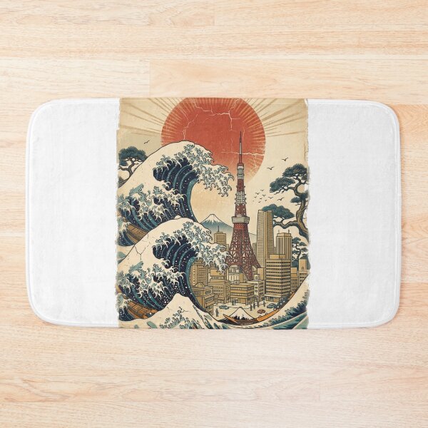 Item preview, The Great Wave off Kanagawa with city of Tokyo Japanese vintage design designed and sold by Rhu Creations.