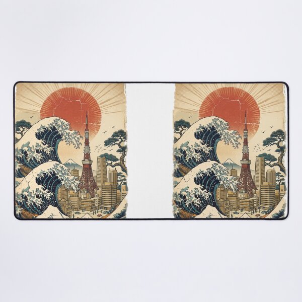 Item preview, The Great Wave off Kanagawa with city of Tokyo Japanese vintage design designed and sold by Rhu Creations.