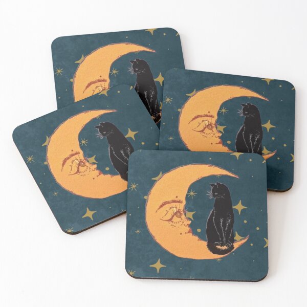 Item preview, Vintage Celestial Black Cat Crescent Moon - Whimsigoth Alt Aesthetic Print designed and sold by BrontesWhimsyStore.