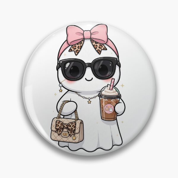 Item preview, Boo Jee Ghost Boujee Halloween 2026 | Pink Coquette Ghost with Leopard Bow, Sunglasses and Iced Coffee designed and sold by positivitymed.